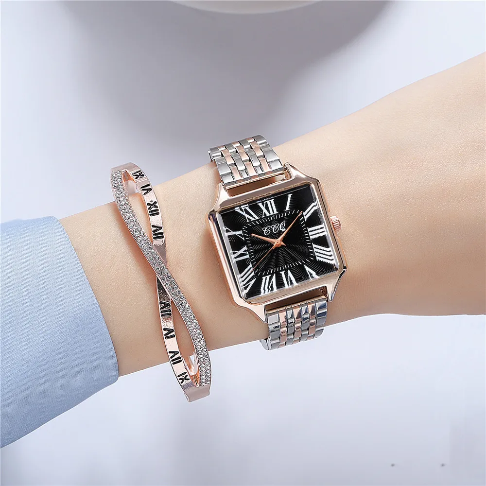 Women's Fashion Roman Design Square Watches Room Gold Alloy Strap Luxury Ladies Quartz Wristwatches Qualities Female Clock