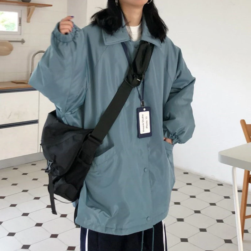 Thicken Solid Parkas Woman College Style Loose Long-sleeved Single-breasted Cotton Coat Fashion All-match Outerwear 2022 New