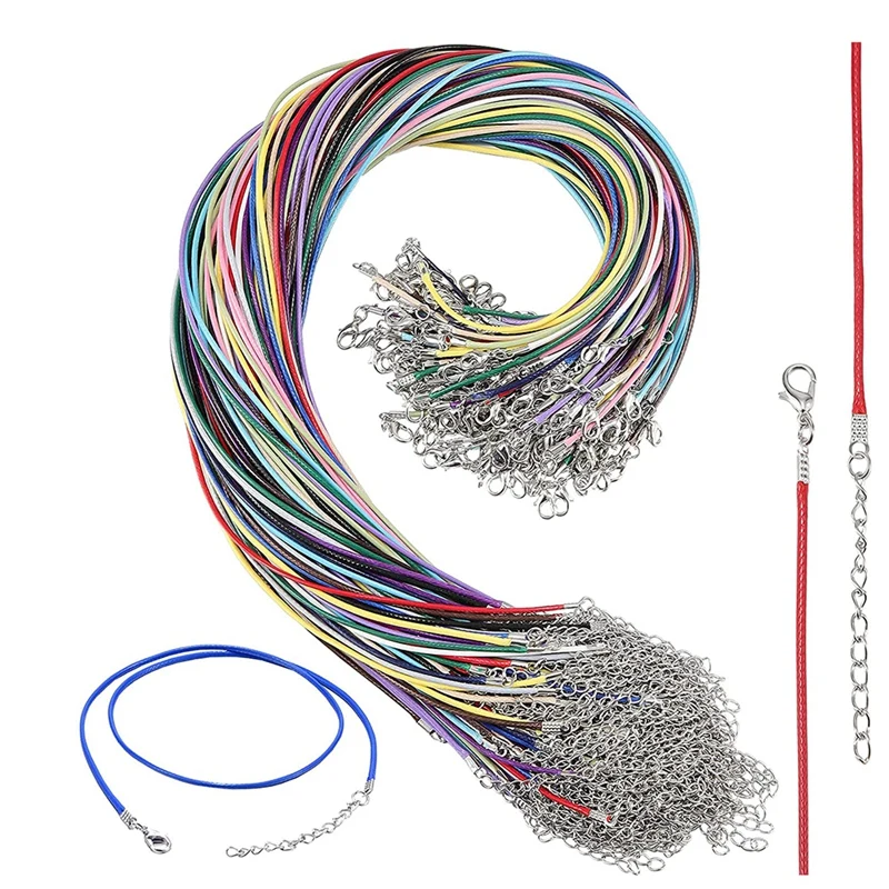 

100 шт. вощеный шнур для ожерелья, для изготовления ювелирных изделий, шнурок для ожерелья с застежкой для браслета «сделай сам», подвеска 1,5 м...