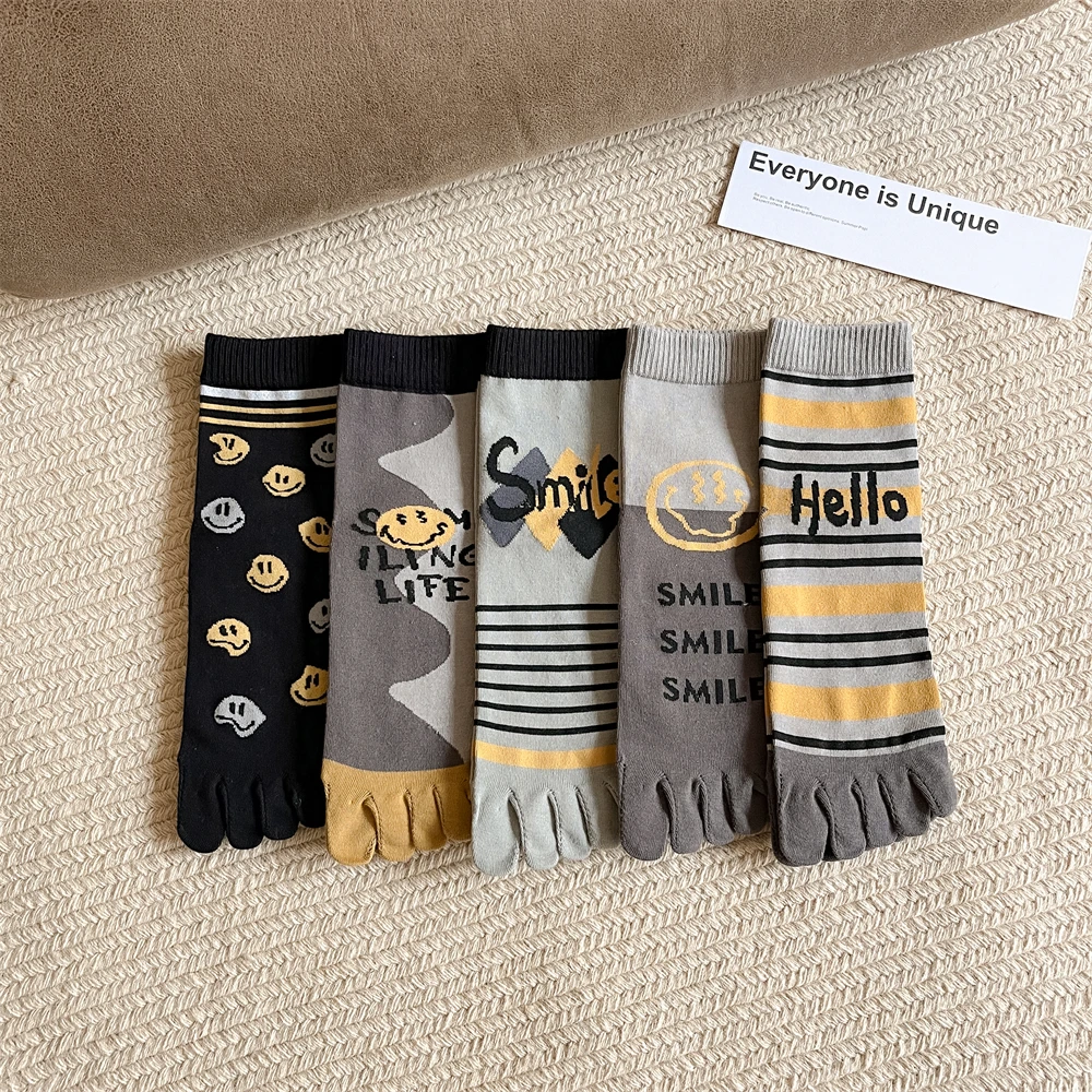 

Cotton Men's Socks Ankle Cycling Letters Five-finger Gift Stripes Summer Short Funny Smiley Fun Man Male Sock Sports Socks