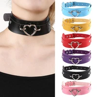 gothic adjustable metal bucket women necklace heart decor faux leather choker necklace jewelry accessory