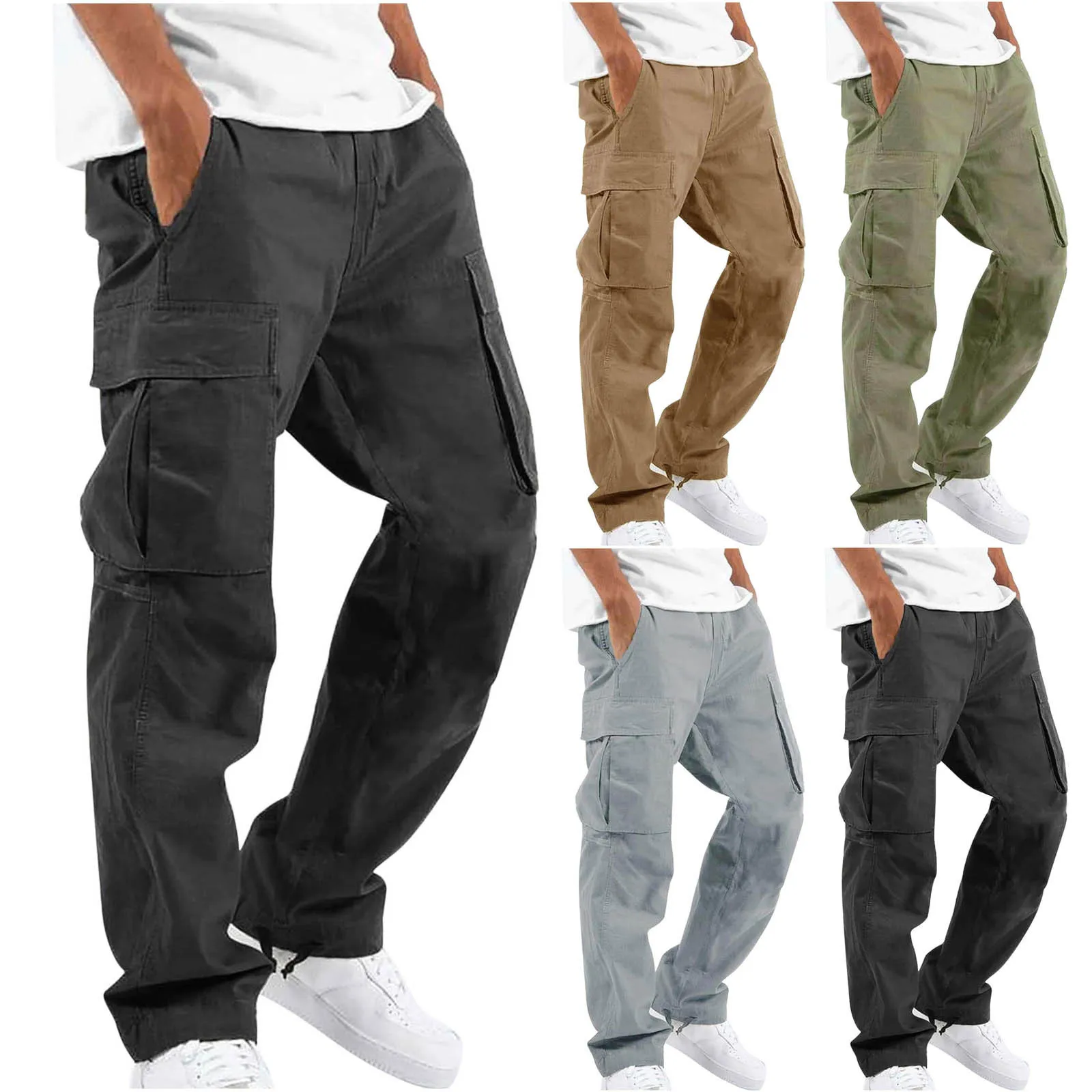 2023 New Men Cargo Pants Spring Autumn Solid Color Multi Pockets Casual Trousers Fashion Streetwear Loose Male Sweatpant