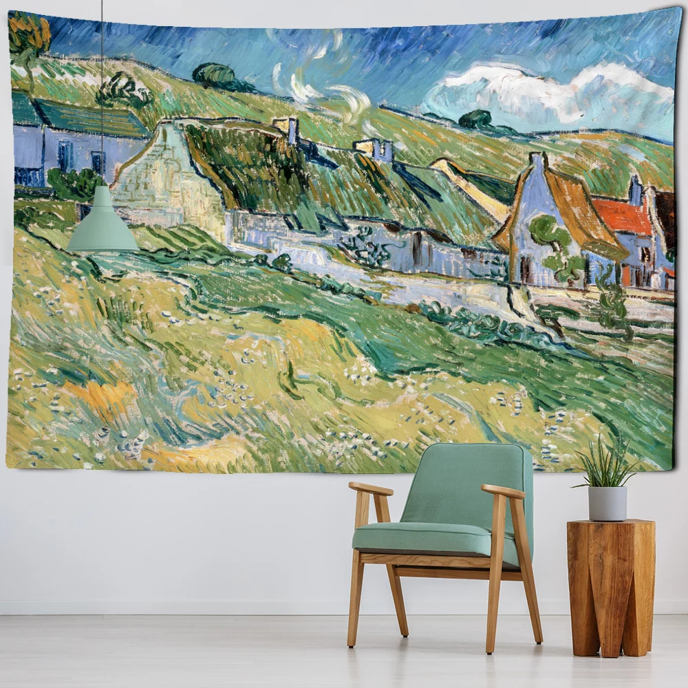 Ван Гог Звездная ночь в поле тканевая гобеленовая подвеска на стену, декорирование комнаты, домашний фон, тапицерия.