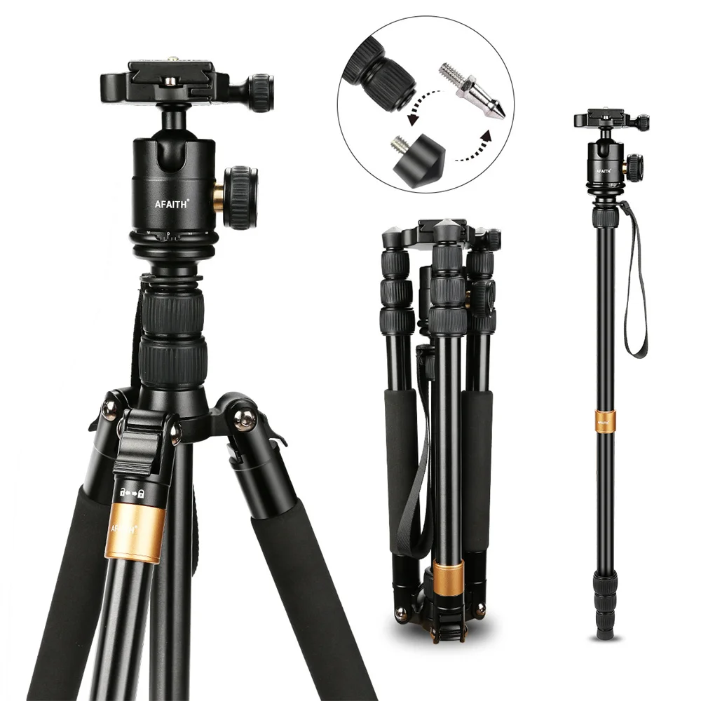 

AFAITH QZSD Q666 Aluminum Alloy SLR Camera Tripod Ultra Compact Lightweight Travel Monopod with Ball Head Outdoor Photography