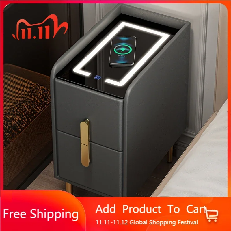 

Nightstands Smart Bedside Table Light Luxury Bedroom Nordic Wireless Charging Bedroom Cabinets Storage Bedroom Furniture GGP