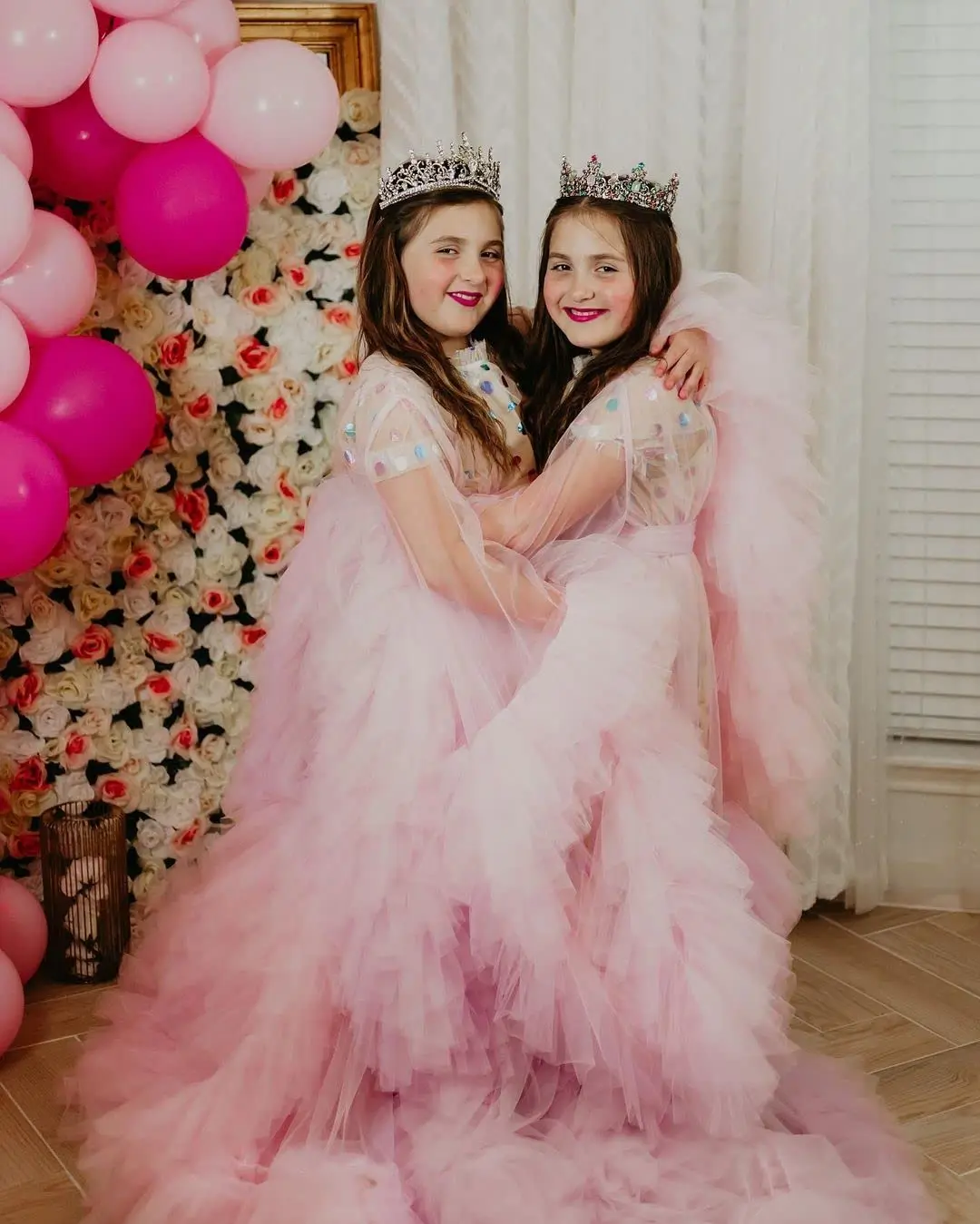 Ruffles Tulle Flower Girl Dress for Wedding Princess Kid Dressing Gown Sheer Photshoot Outfit