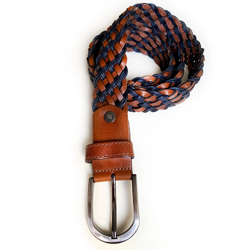 

Luxury braided belt Cowhide leather handmade high quality stainless steel buckle