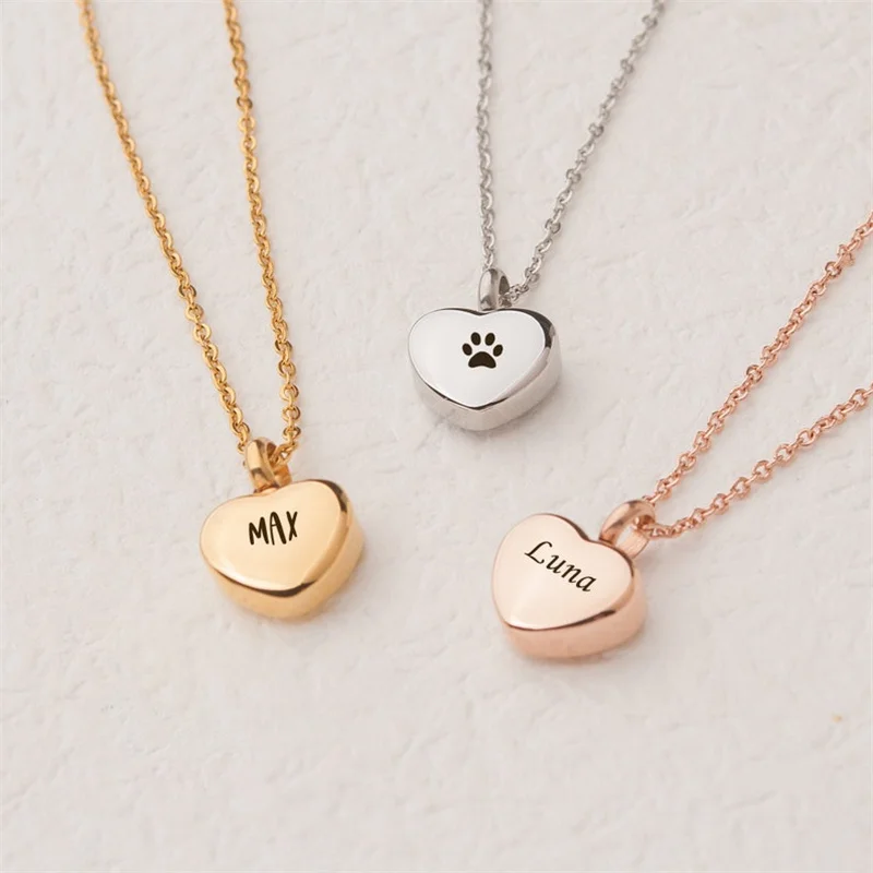 

Mini Heart Urn Pendant Necklace Custom Engraved Pet Cremation Jewelry Memorial Jewelry Urn For Dog Ashes Pet Loss Gift