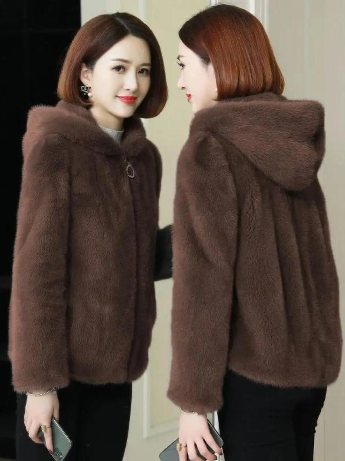 Double-sided Plush Polar Grain Hoodie Women Winter Plus size Cardigan Thickened Fleece-lined Warm Imitation Lamb