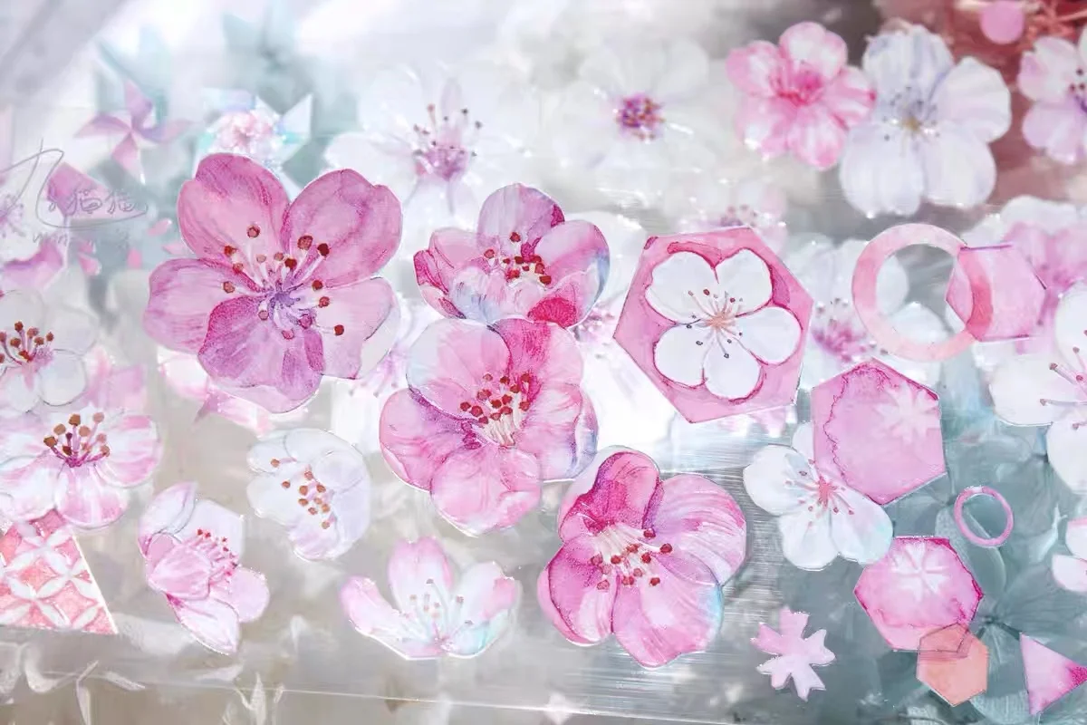 Милый Розовый Цветок сакуры Кристалл Васи ПЭТ лента планировщик Сделай Сам План