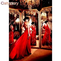 gatyztory frame diy red dress women painting by numbers figure picture canvas by numbers modern handpainted oil painting