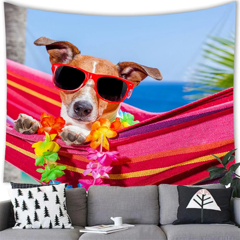 

Dog Lover Tapestry Golden RetrieverTropical Beach Ocean Outside Sky Tapestries Wall Hanging Bedroom Living Room Dorm Home Decor