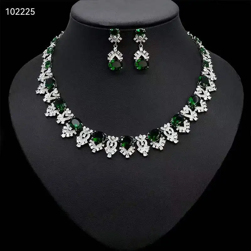 Fashion Top Oval Cubic Zirconia Party 2PCS Necklace And Earring Set Brides Jewelry Sets For Wedding Bridesmaid Accessories N-425