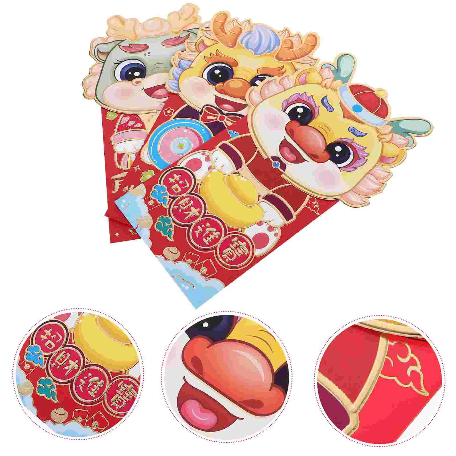 

6 Pcs Envelopes Lunar New Year Red Chinese Dragon Paper Packets 2024 Gift Money