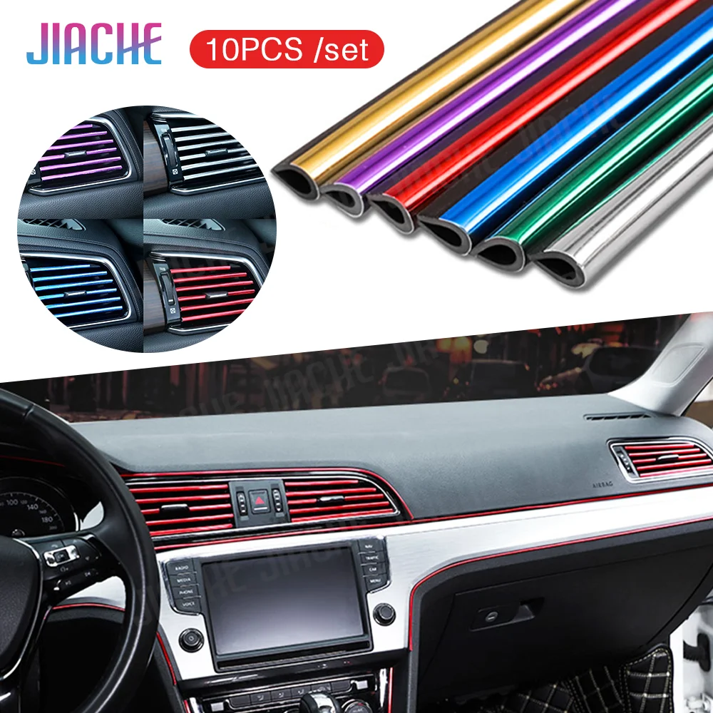 

10pcs/set 20cm Universal Car Air Conditioner Vent Outlet Trim Strips U Shape Chrome Colorful Shiny Car Trim Strips Decoration