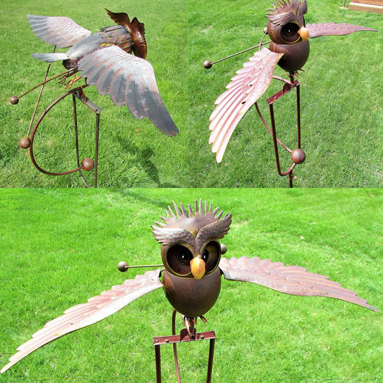 

3d Metal Owl Messenger Windmill Statues Outdoor Wind Spinner Whirligig Yard Patio Exterior Garden Decoration Lawn Villa Decor