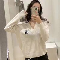 new arrival early autumn winter women sweaters sandr knitted sweater pullover deep v neck letter embroidery vintage clothes tops