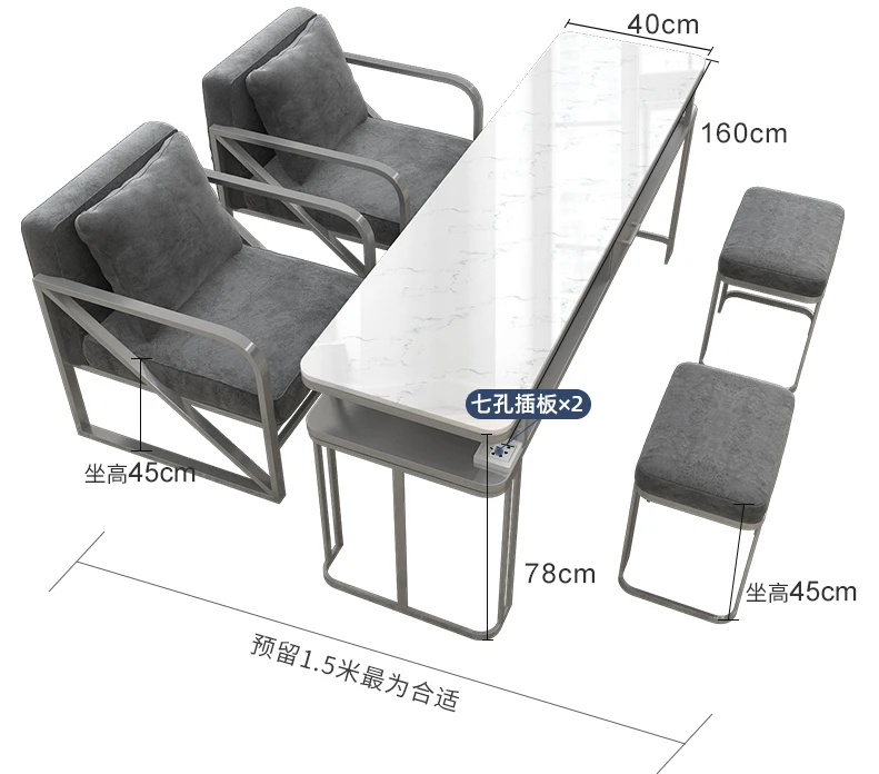 Серебряная ткань и Набор стульев для одинарной двойной трехместной мраморной