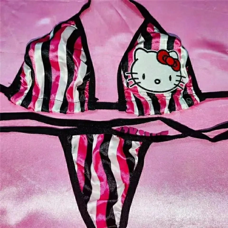 

Hello Kitty Kawaii Spice Girls Embroidered strip swimsuit set Women's outdoor beach bikini set