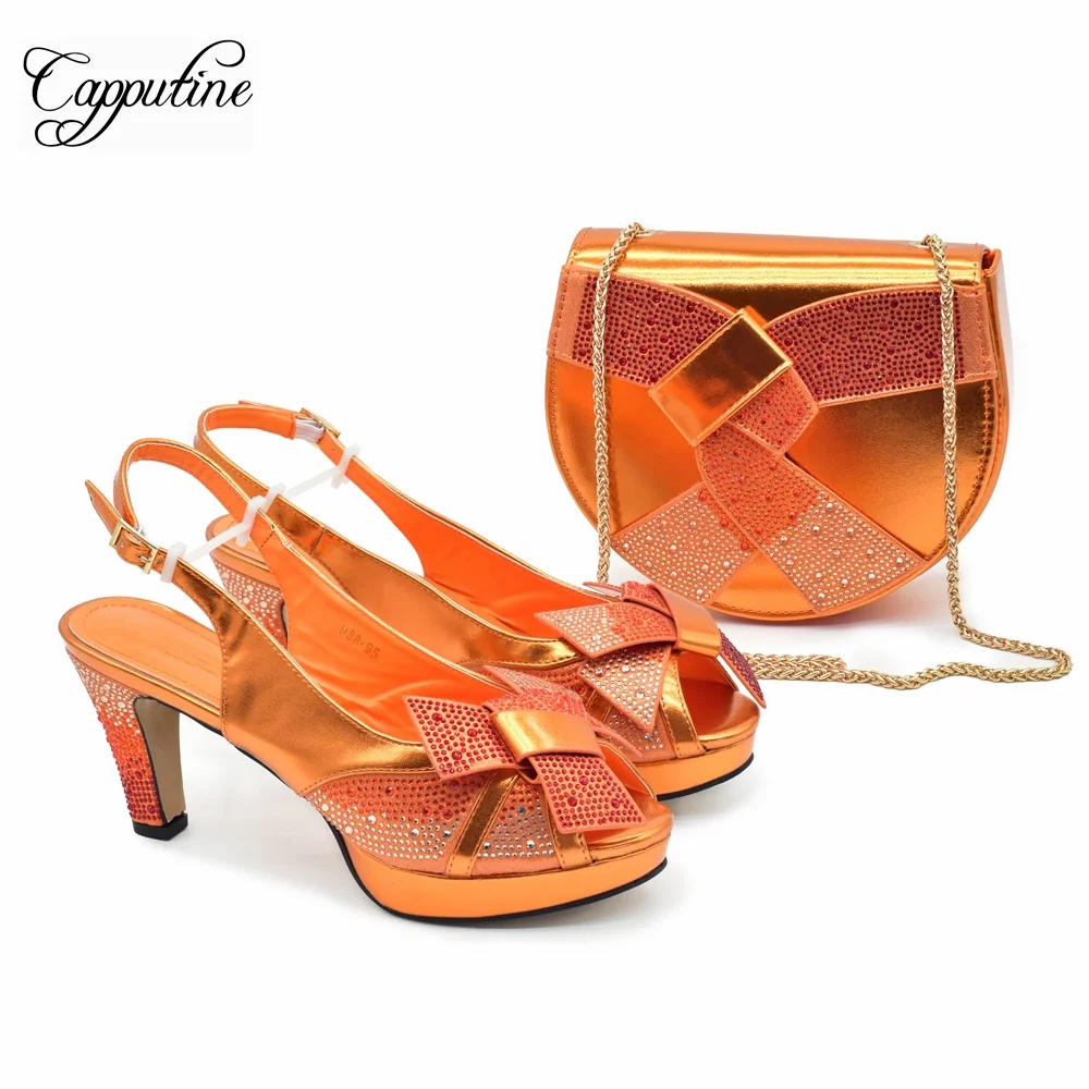 Оранжевая женская обувь и комплект сумок в африканском стиле женские сандалии на