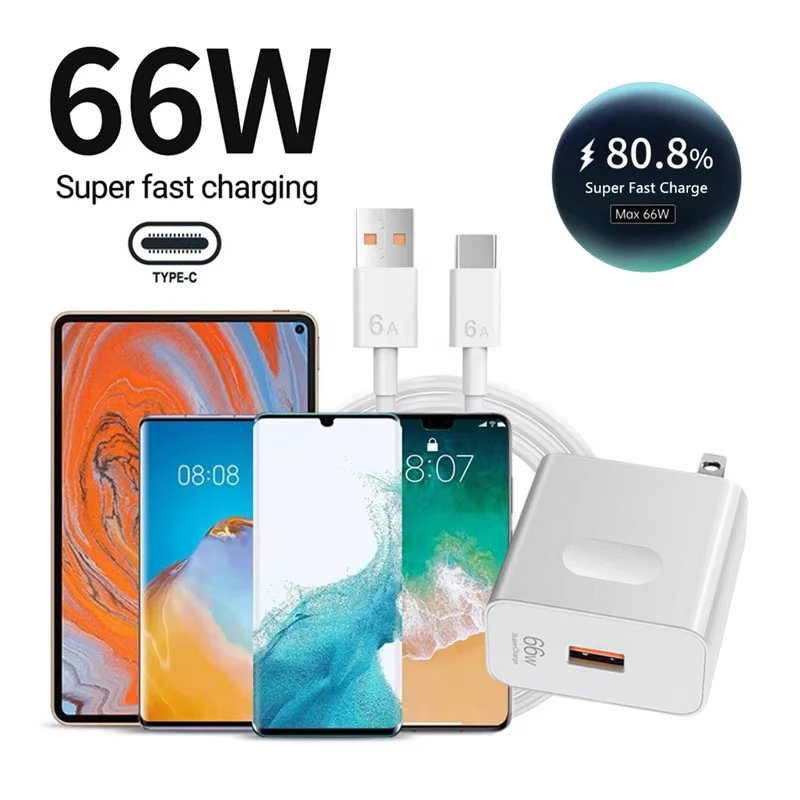 Супербыстрое USB-зарядное устройство США 6А 66 Вт для Huawei Mate 40 50 P50 P60 Nova 12 Honor 90 100 X8b Magic 5 Lite 6 Pro Кабель для зарядки типа C (art.: 3920cd8839749) - 3920cd8839749