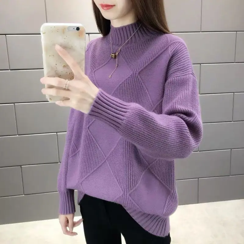 

New knitted sweater for female students in autumn and winter short coat high collar lazy wind bottoming shirt