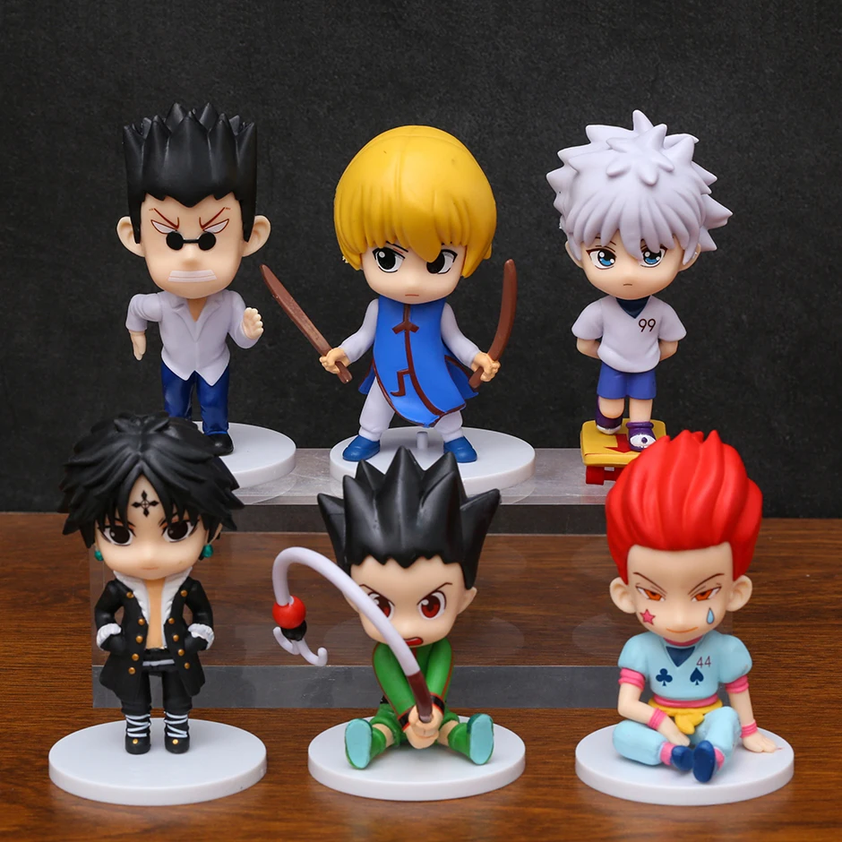 

6pcs/set Hunter x Hunter Gon Freecss Killua Zoldyck Kurapika Leorio Hisoka Chrollo Lucilfer Figure Model Toys Q Version Dolls