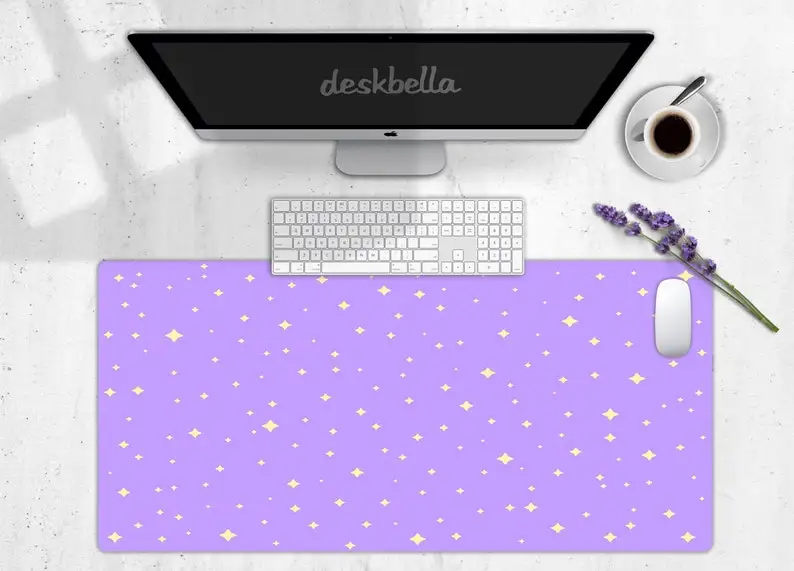 

Cute Stars Purple Background Desk Mat, Kawaii Gaming Mouse Pad, Extra Large Extended Wide Desk Accessory, Modern Workspace, Pink