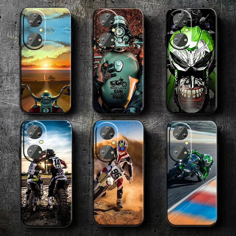 

Retro Moto Cross Motorcycle For Huawei P50 P40 P30 P20 Lite 5G Nova Plus 9 SE Pro 5T Y9S Y9 Prime Y6 Balck TPU Phone Case