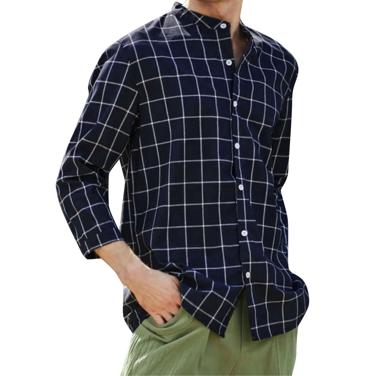 

Pajama Tops Men Man Shirt O Neck Leisure Loose Top Collar Button Combat Top