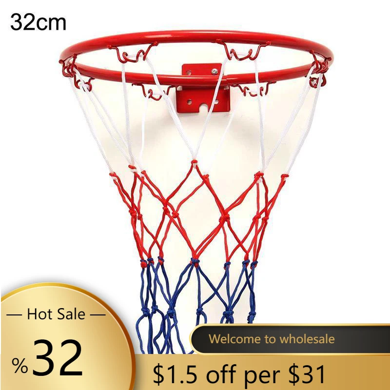 1pc 32cm/12.6 Basketball Rim Net Wall Mount Hanging Hoop Rim Net Sports Netting Indoor Outdoor Play Goal Sports Equipment