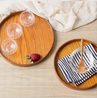 1pc natural wooden tray round fruit plate tea tray hotel restaurant tableware home decoration