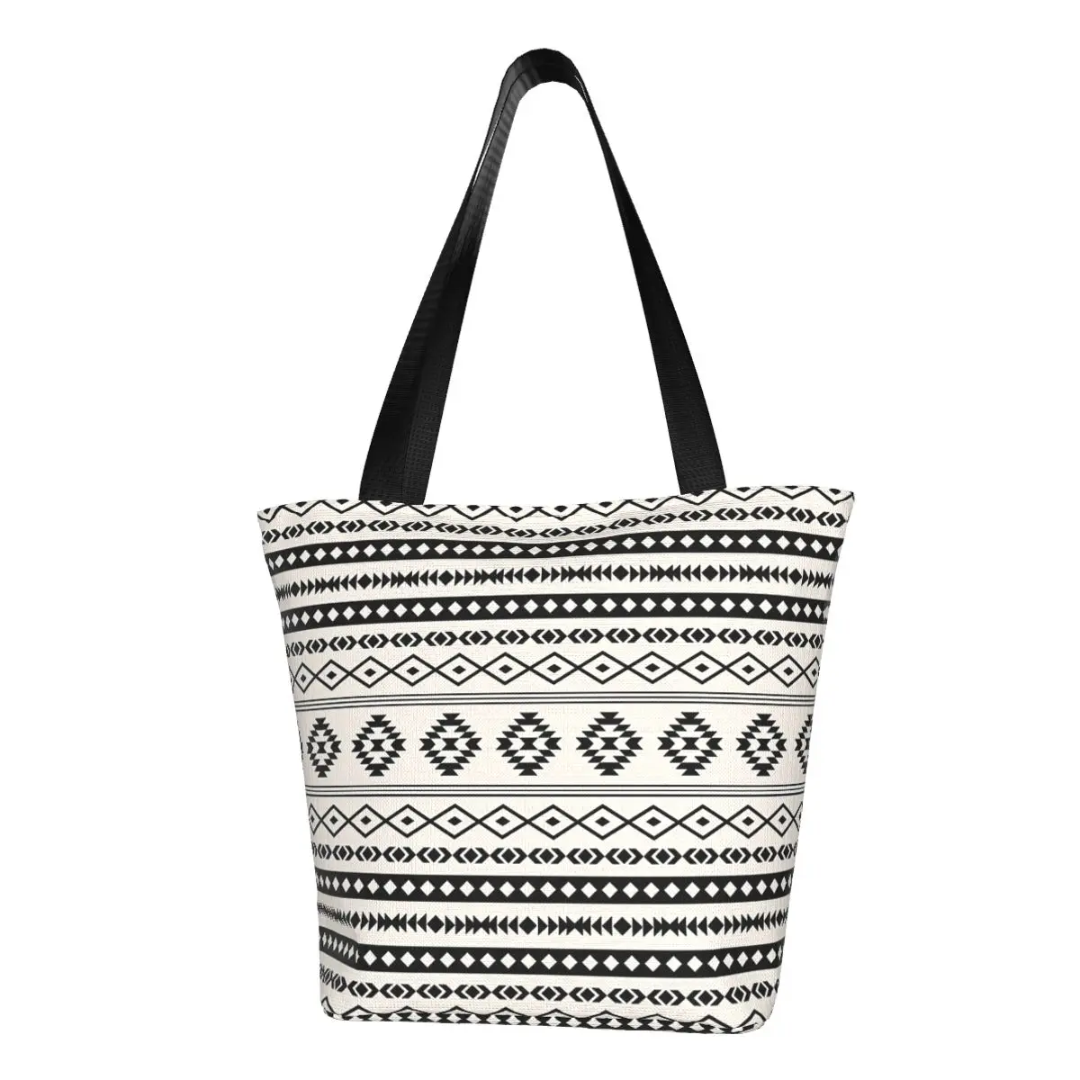 Aztec Black On Cream Mixed Motifs Pattern Shopping Bag Aesthetic Cloth Outdoor Handbag Female Fashion Bags