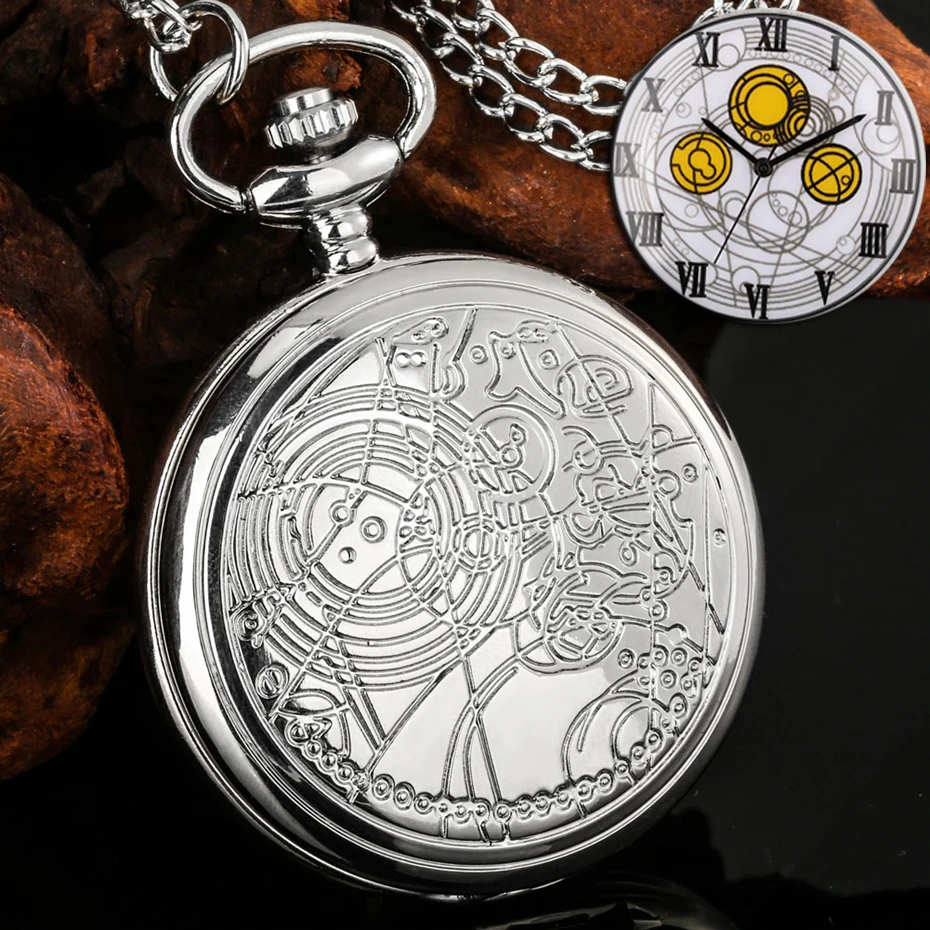 

Модные Серебристые кварцевые карманные часы Time Lord для мужчин, ожерелье, ретро кулон, фильм, герой, косплей, время, с цепочкой
