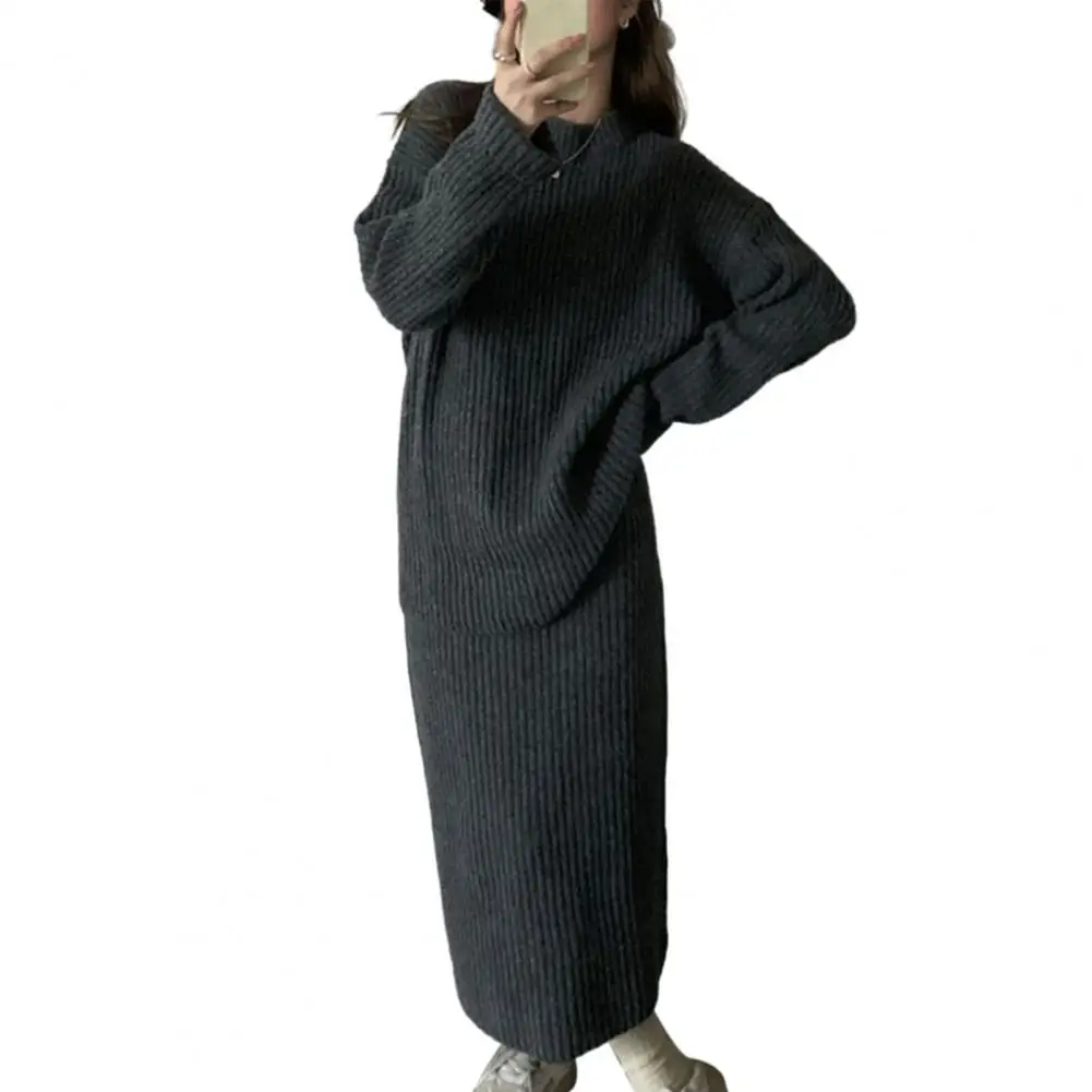 Женский костюм с юбкой макси длинным рукавом удобный зимний комплект из свитера