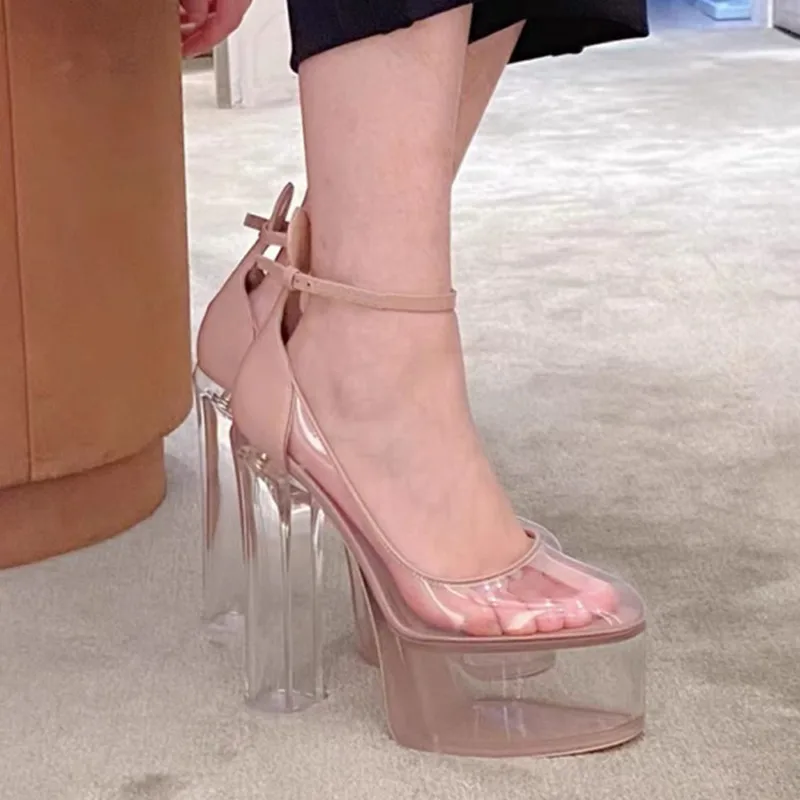 2023 Summer New Fashion Thick Sole Transparent High Heels Platform Super High Heels Wedding Party Shoes Women's Single Shoes