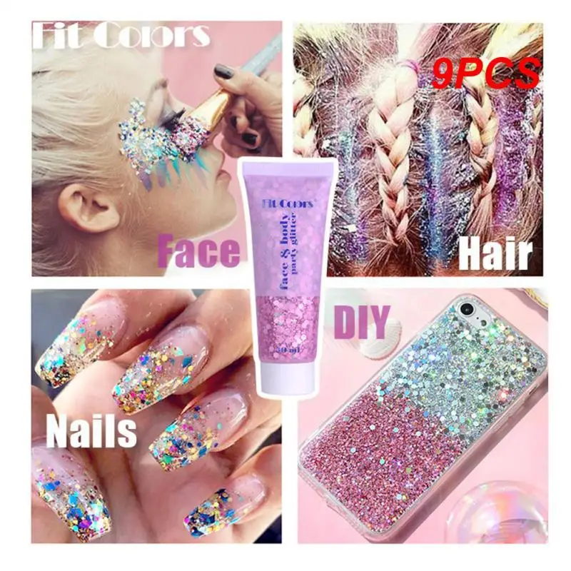 

9 шт., 50 мл, блестки для глаз, ногтей, волос, тела, лица, блестящий гель, искусство, блестящее сердце, свободное блестящее украшение