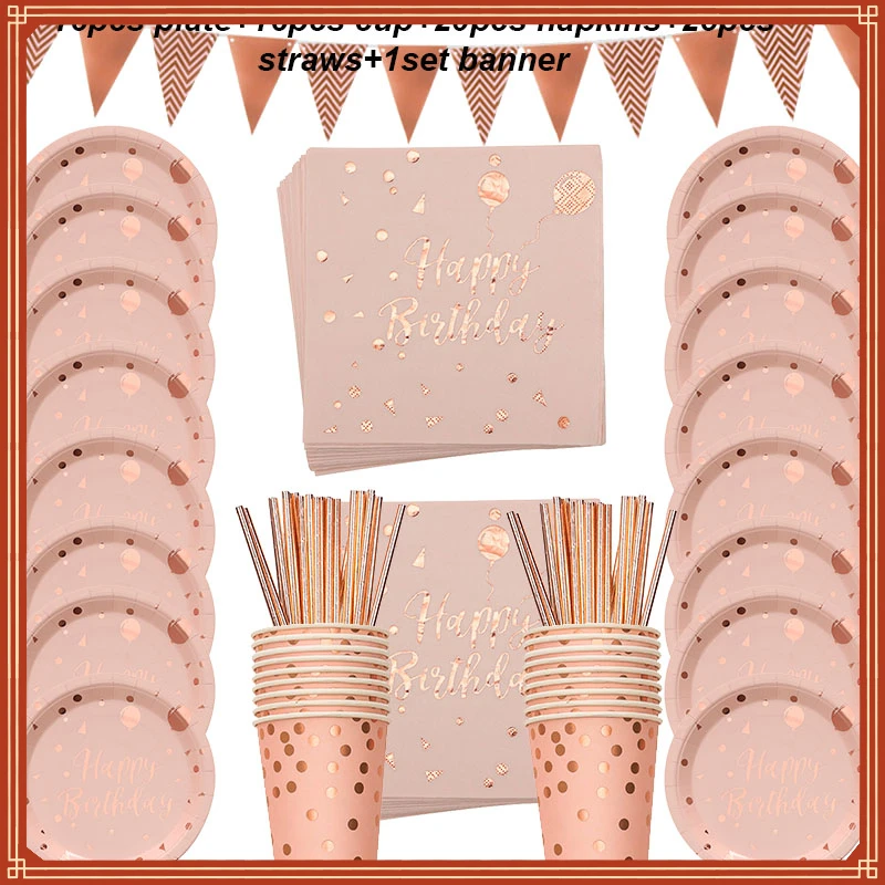 

NEW Rose Gold Party Disposable Tableware Set Rose Gold Cup Plates Straws Adult Birthday Party Decor Bridal Shower Supplies