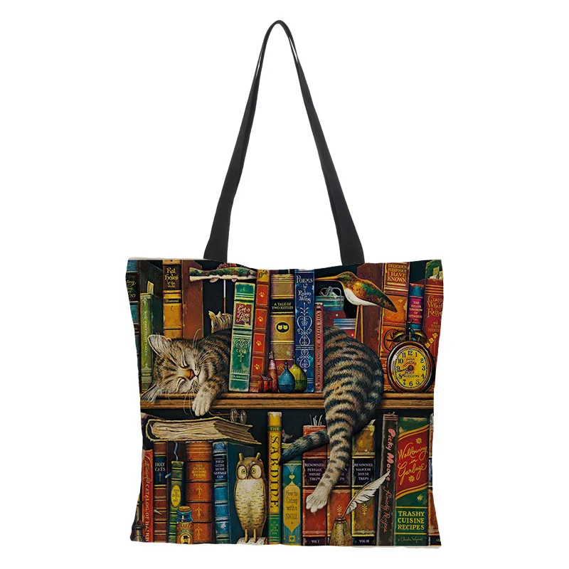 

Folding Shopping Bag Animal Cat Paintings Ladies Shoulder Bags Women Casual Handbags Outdoor Beach Bags Casual Shoulder Tote Bag