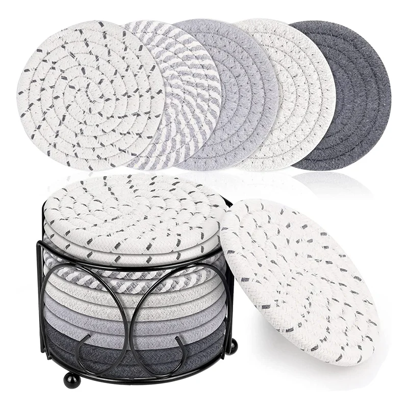 

Подставки для напитков, 10 шт., 5 цветов, впитывающие хлопковые тканые подставки, набор бытовых подстаканников для чая, коврики для чашек