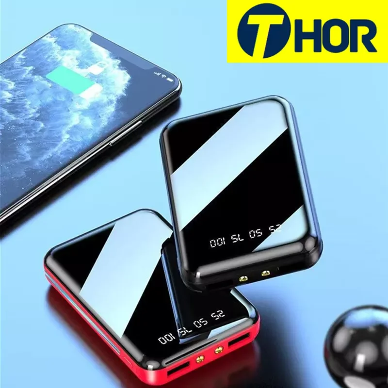 

NEW2023 10000mAh Portable Mini Power Bank Mirror Screen LED Digital Display Powerbank External Battery Pack Poverbank For Mobile