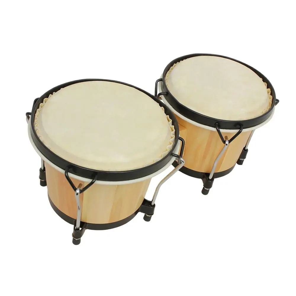 Orff Bongo Drum Wooden Percussion Instrument 6 Inches African Tambourine Children's Music Toys Cuban Drum With Accessories