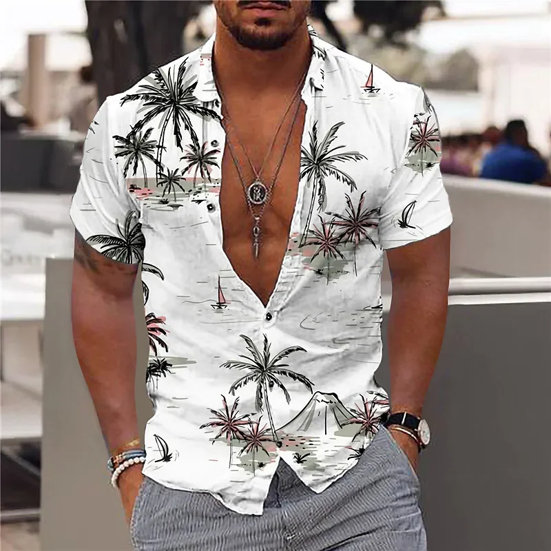

2022 Coconut Tree Shirts For Men 3d Printed Men's Hawaiian Shirt Beach 5xl Short Sleeve Fashion Tops Tee Shirt Men Blouse Camisa