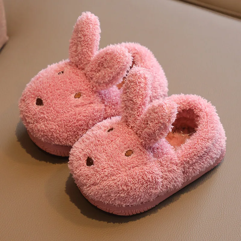 Winter 2022 Baby Cotton Shoes Cute Animal Slippers Rabbit Ears Boots For Girls Khaki Slippers Warm Fashion Tennis Shoes