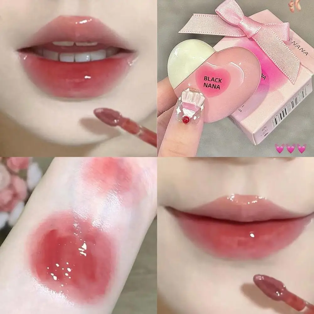 Heart Shaped Mirror Water Gloss Glass Lip Glaze Clear Jelly Moisturizing Lipstick Makeup