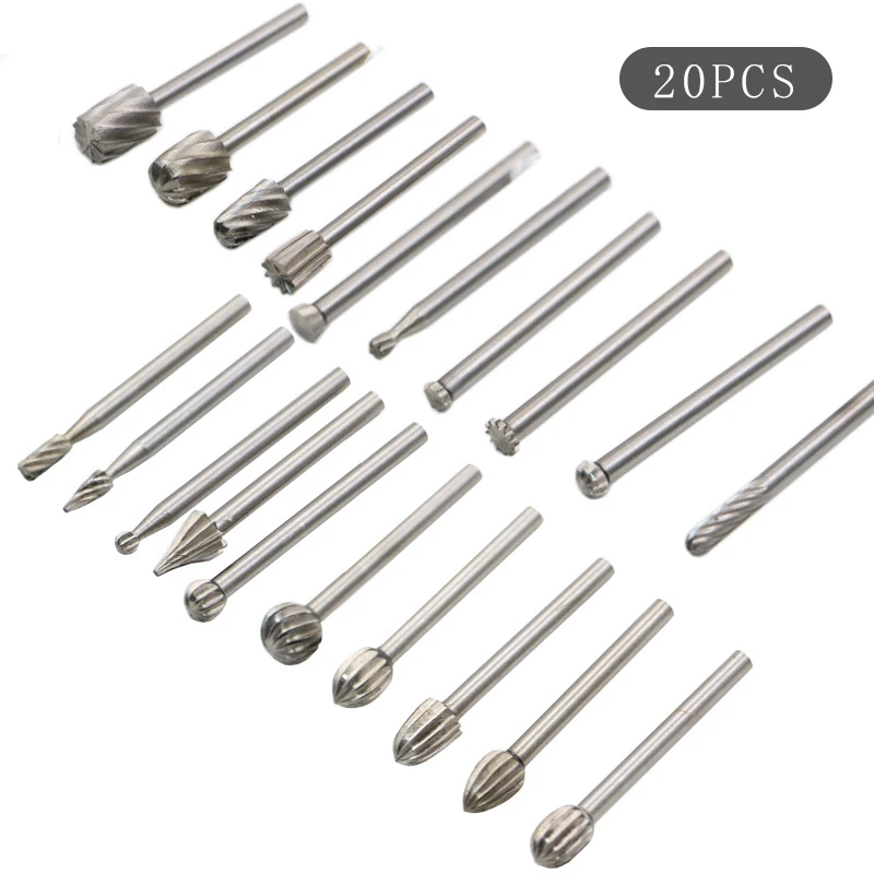 20pcs Shank Tungsten Carbide Milling Cutter Rotary Tool Burr Double Diamond Cut Rotary Dremel Tools Electric Grinding