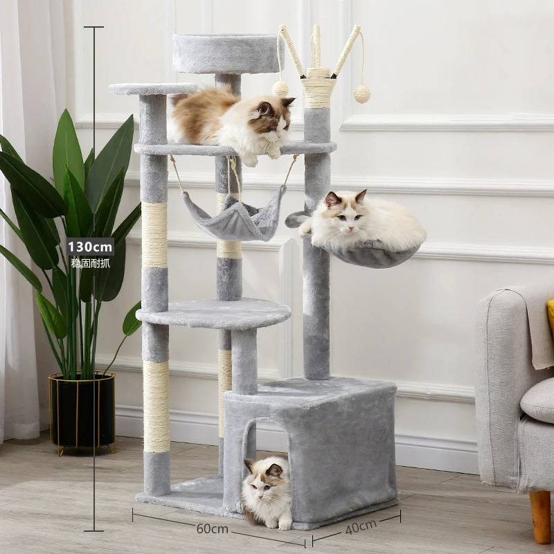 

Plush Cat Tower Wood Cat Tree Sisal Scratching Post Pet Furniture Pet Accessories House Bed Protector Sofa Gato with Toy Ball