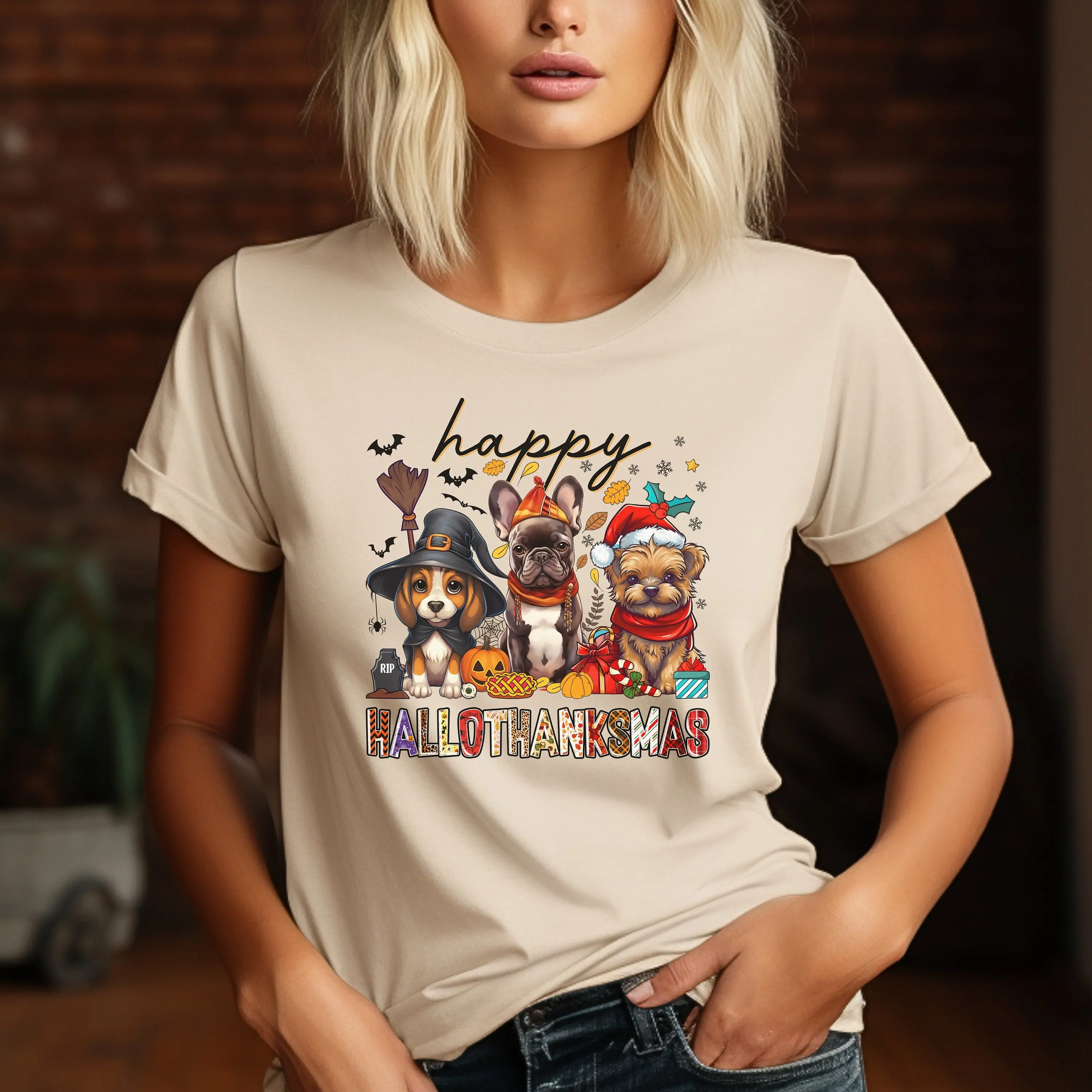 Футболка с изображением собаки на Хэллоуин и День благодарения
