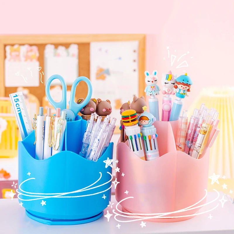 

Вместительные креативные Простые Вращающиеся на 360 ° держатели для ручек, студенческий карандаш для хранения, милые канцелярские принадлежности