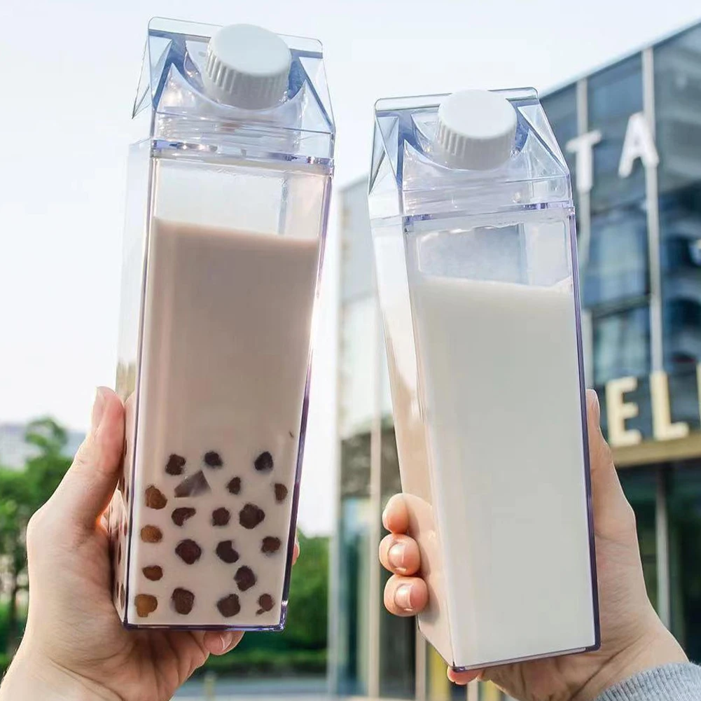 

500Ml Milk Carton Water Bottle Square Transparent Plastic Portable Clear Box For Juice Tea Bottles Kitchen Creative